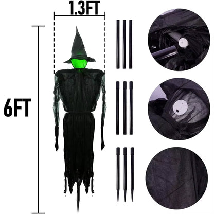 Halloween Decorations, 6 FT Set of 3 Lighted Halloween Witch with Stakes for Outdoor Garden Yard Lawn Haunted House Decor