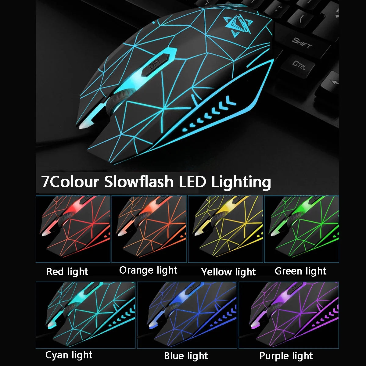 Gaming Keyboard and Mouse Combo with Headset, K59 RGB Backlit 3 Colors Keyboard, 6 Button 4DPI USB Wired Gaming Mouse, Lighted Gaming Headset with Microphone Set for Gamer