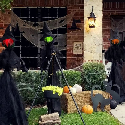 Halloween Decorations, 6 FT Set of 3 Lighted Halloween Witch with Stakes for Outdoor Garden Yard Lawn Haunted House Decor